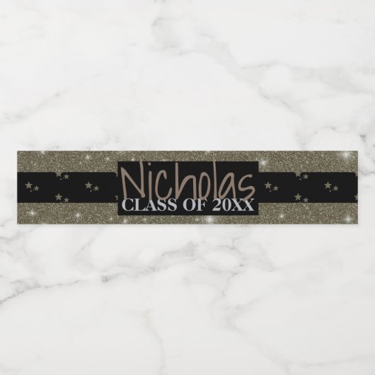 Etiket gouden zwarte sterren afstuderen flesje (Enkel label)