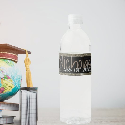 Etiket gouden zwarte sterren afstuderen flesje