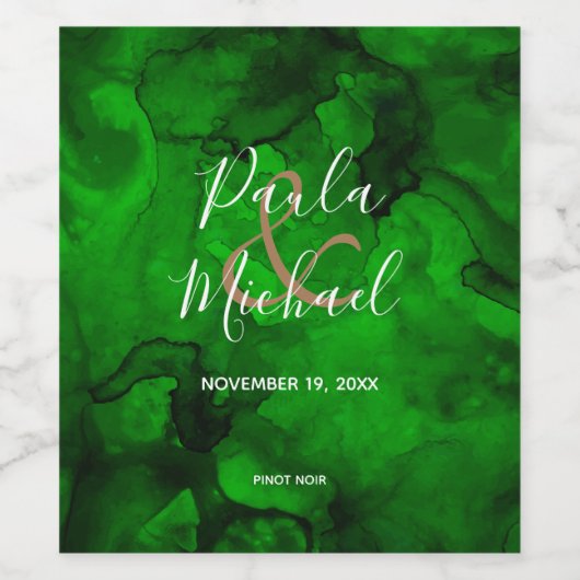 Etiket groene tot zwarte Waterverf Wijnflesje (Enkel label)