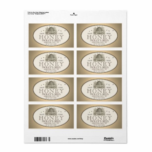 Etiket honing  schuine streep (horizontaal) (Full Sheet)