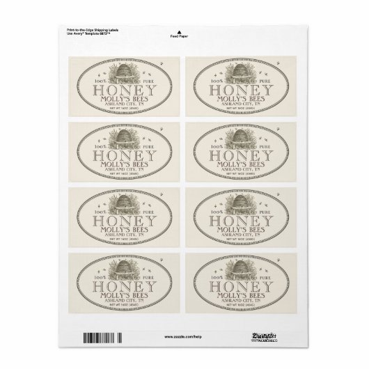 Etiket honing schuine streep (horizontaal) (Full Sheet)