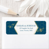 Etiket honingbijen Blauwgroen Goud Eigen retourner (Insitu)