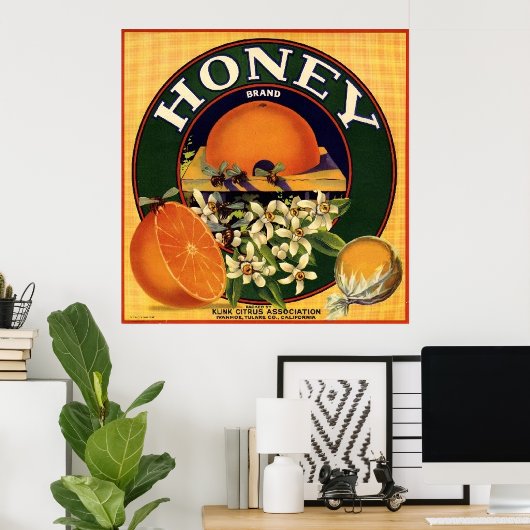 Etiket honingvlees en citruskarton poster (Thuiskantoor)