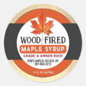 Etiket houtgestookte Oranje esdoornsiroop (Voorkant)