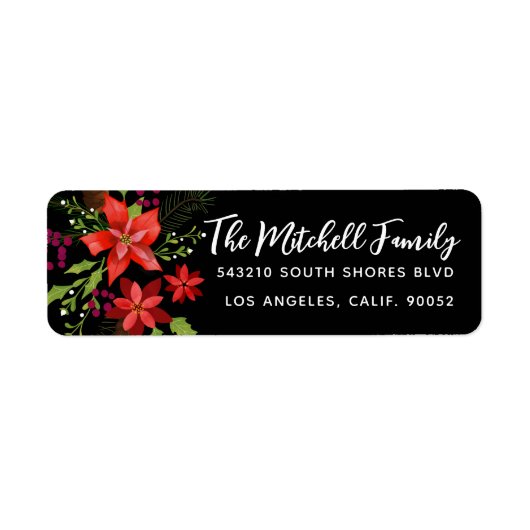 Etiket kerstadres Poinsettia (Voorkant)