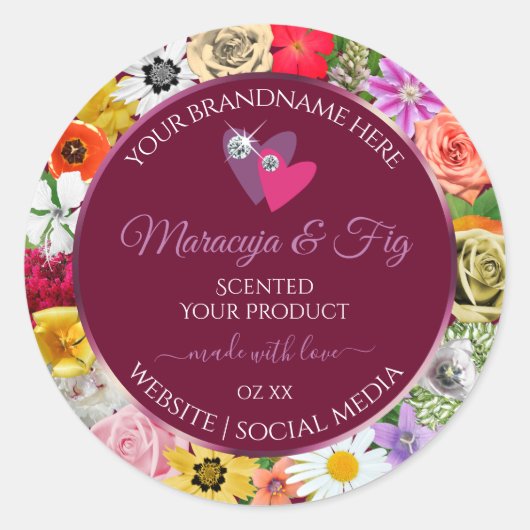 Etiket kleurig Floral Burgundy-product met hart (Voorkant)