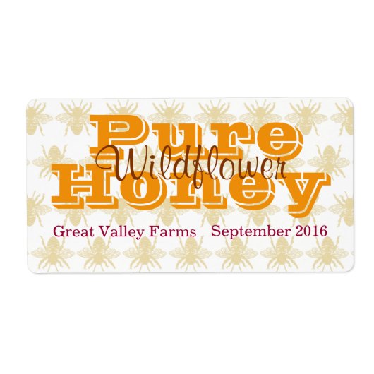 Etiket koningin Bee Wildflower Honey Jar Label (Voorkant)