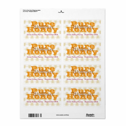 Etiket koningin Bee Wildflower Honey Jar Label (Full Sheet)