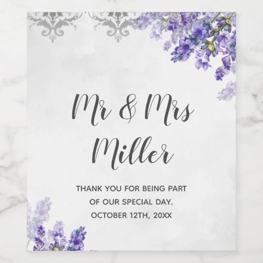 Etiket lavendel voor fles wijn of mousserende wijn (Enkel label)