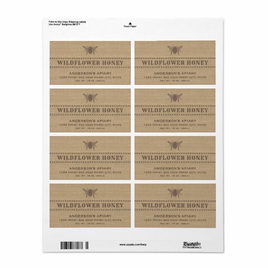 Etiket  linnen bijenhoningpot (Full Sheet)