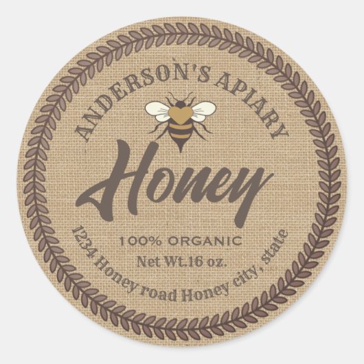 Etiket  linnen bijenhoningpot (Voorkant)