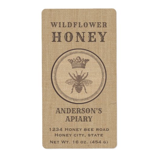 Etiket  linnen bijenkoningkoningin honingpot (Voorkant)