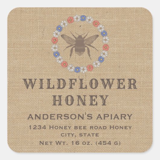 Etiket  linnen florale bijenhoning (Voorkant)