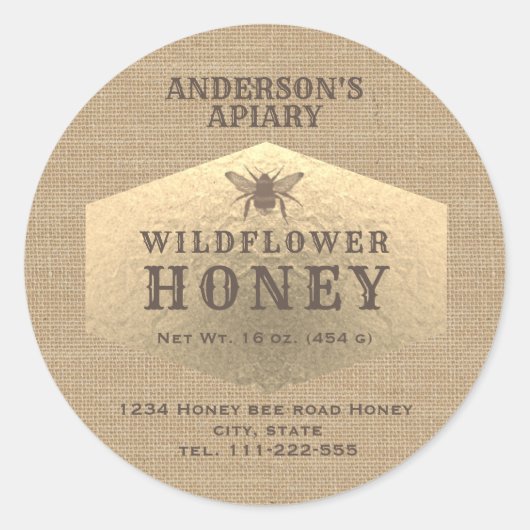 Etiket  linnen gouden bijen (Voorkant)