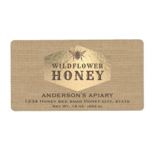 Etiket  linnen gouden bijen