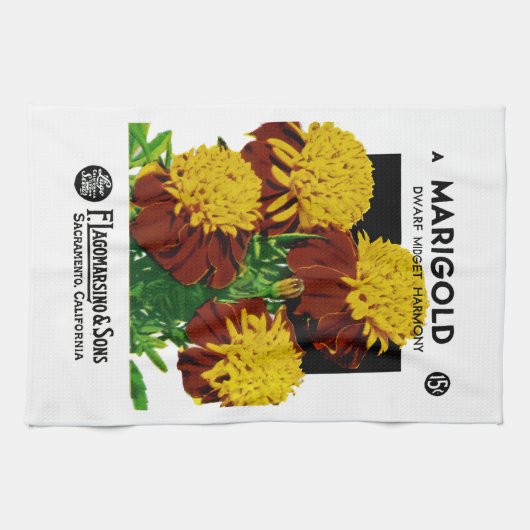 Etiket Marigold Seed Packet Label Theedoek (Horizontaal)