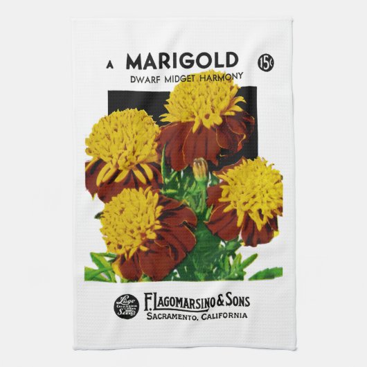 Etiket Marigold Seed Packet Label Theedoek (Verticaal)