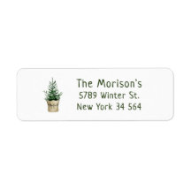 Etiket met kerstboomstijl waterverf