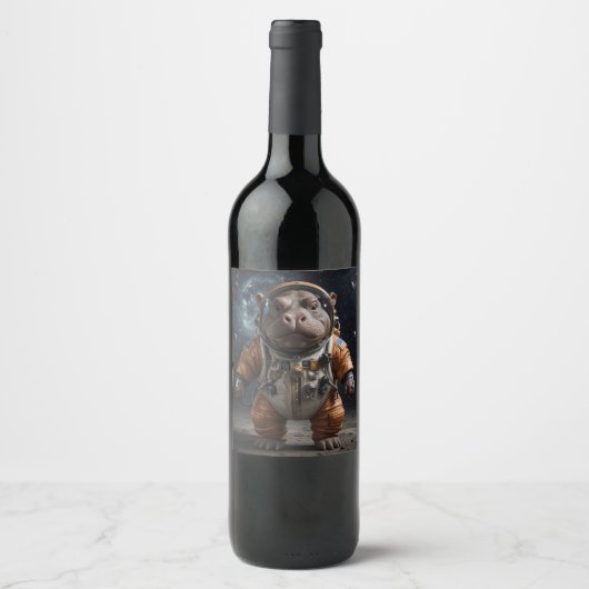 Etiket met nijlpaard in ruimtepak (Voorkant)