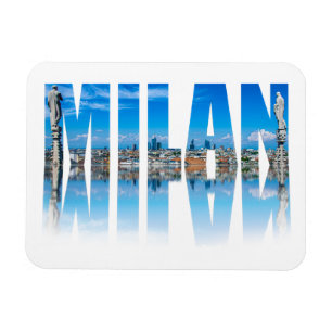 Etiket Milaan, samengesteld uit de skyline van Mil Magneet