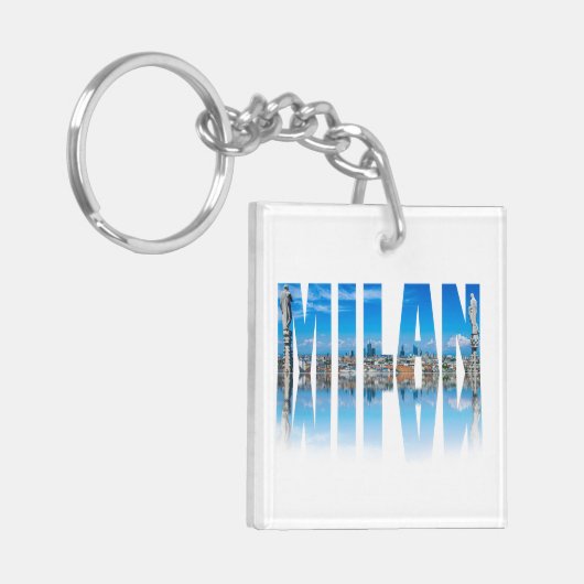 Etiket Milaan, samengesteld uit de skyline van Mil Sleutelhanger (Voorkant Links)