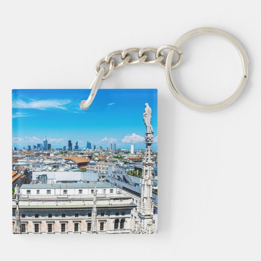 Etiket Milaan, samengesteld uit de skyline van Mil Sleutelhanger (Achterkant)