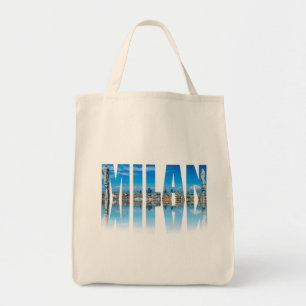 Etiket Milaan, samengesteld uit de skyline van Mil Tote Bag