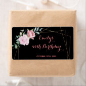 Etiket mini champagne roos zwarte verjaardag (Insitu)