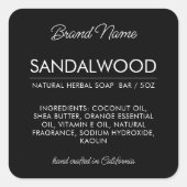 Etiket moderne zwarte zeep-ingrediënten (Voorkant)