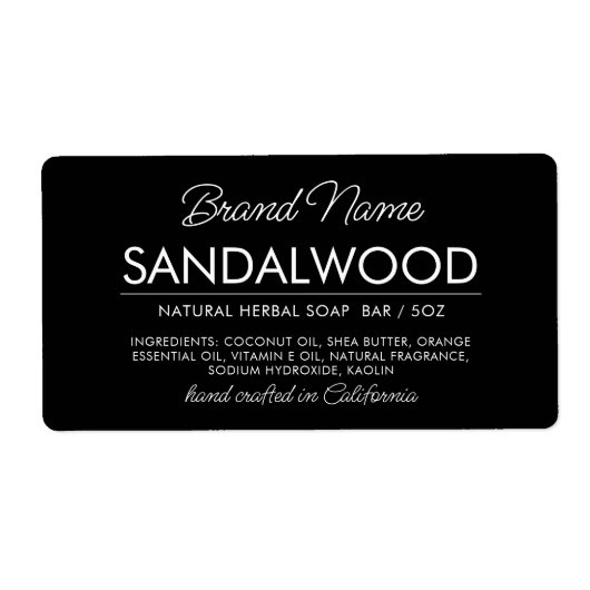 Etiket moderne zwarte zeep-ingrediënten (Voorkant)