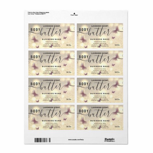 Etiket op boter met butterfly-script (Full Sheet)