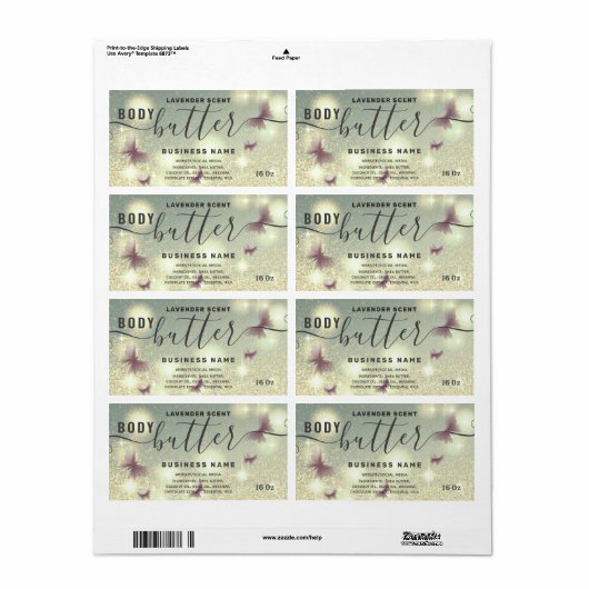 Etiket op boter met butterfly-script (Full Sheet)
