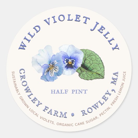 Etiket op duurzaam gekweekte wilde Violet Jelly (Voorkant)