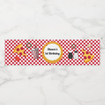 Etiket op flesje Pizza Party Water