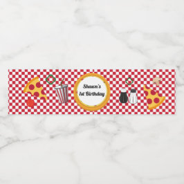 Etiket op flesje Pizza Party Water