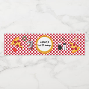 Etiket op flesje Pizza Party Water