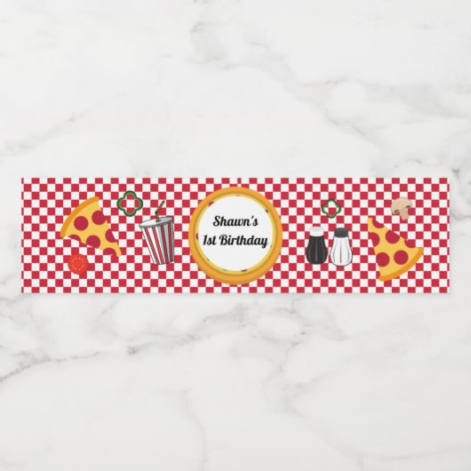 Etiket op flesje Pizza Party Water (Enkel label)