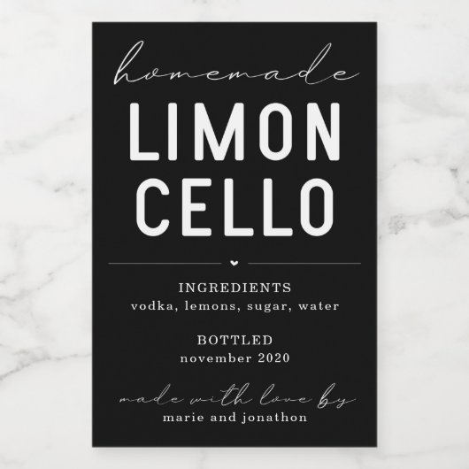 Etiket op gepersonaliseerde glazen flesje Limoncel (Enkel label)