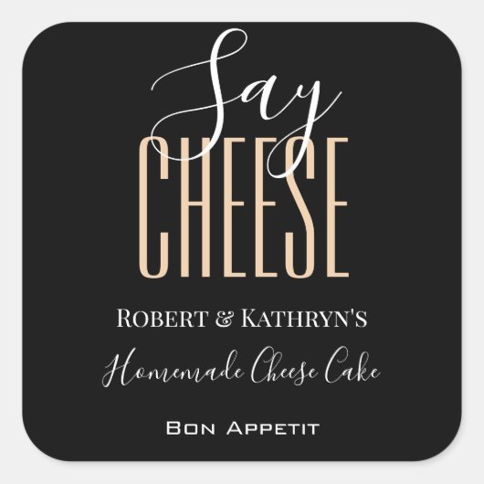 Etiket op gepersonaliseerde "Say Cheese"-levensmid (Voorkant)