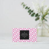 Etiket op het vierkant - Domino Patchwork - Roze Visitekaartje (Staand voorkant)