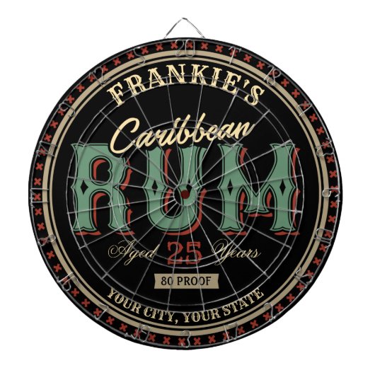 Etiket op maat gesneden Caribische rum-liquor-fles Dartbord (Voorkant)