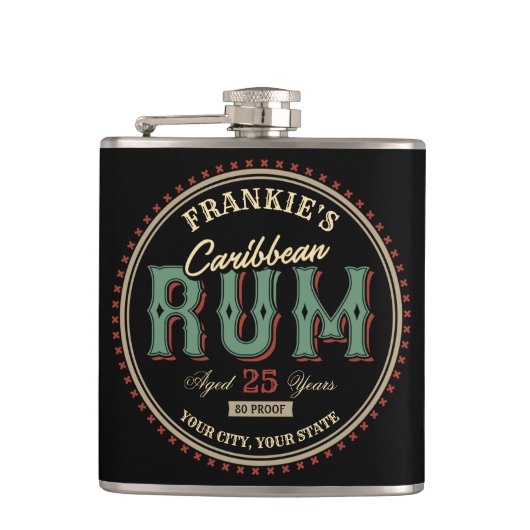 Etiket op maat gesneden Caribische rum-liquor-fles Heupfles (Voorkant)