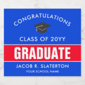 Etiket op rode en blauwe Afstuderen bier (Enkel label)