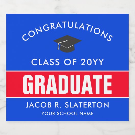 Etiket op rode en blauwe Afstuderen bier (Enkel label)