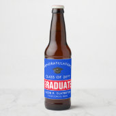 Etiket op rode en blauwe Afstuderen bier (Voorkant)