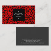 Etiket op vierkant, 01a - 8 petalen - Rood op zwar Visitekaartje (Voorkant / Achterkant)
