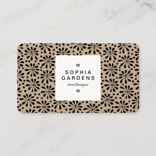 Etiket op vierkant, 03a - Gestyleerd Plant, patroo Visitekaartje (Voorkant)