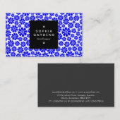 Etiket op vierkant etiket 01a - 8 petals - blauw o visitekaartje (Voorkant / Achterkant)