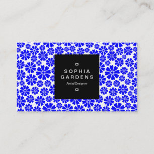 Etiket op vierkant etiket 01a - 8 petals - blauw o visitekaartje