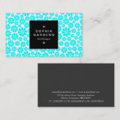 Etiket op vierkant etiket 01a - 8 Petals - Cyaan o Visitekaartje (Voorkant / Achterkant)